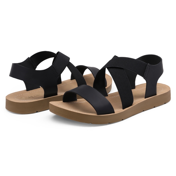 Criss Cross Ankle Strap Flat Sandals - BLACK - 4